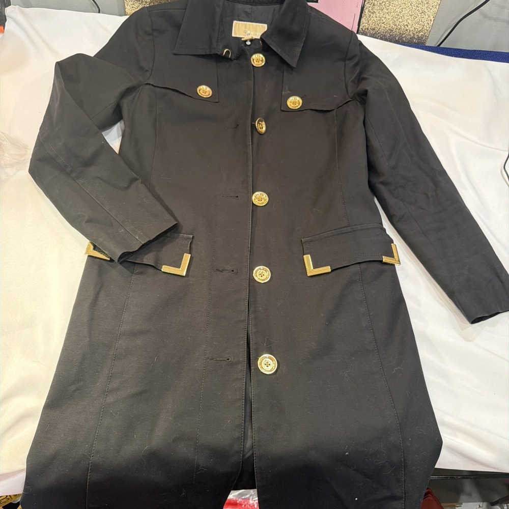 Michael Kors Trench Coat Cotton Black Medium Read - Picture 6 of 9